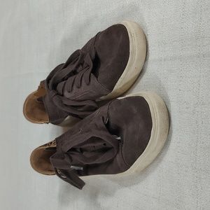 Lucky Brand Loucia Gray Leather Upper Leopard Lace Up Sneakers Women Size 7M